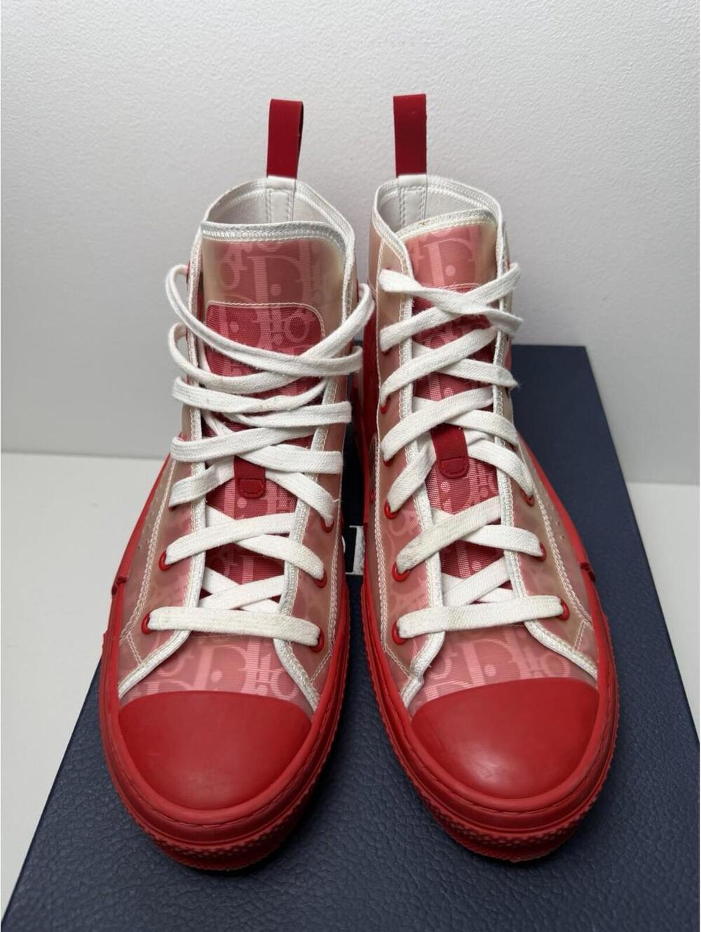 Dior B23 High Top Sneakers Red Dior Oblique Men’s EU 41 - Picture 2 of 7